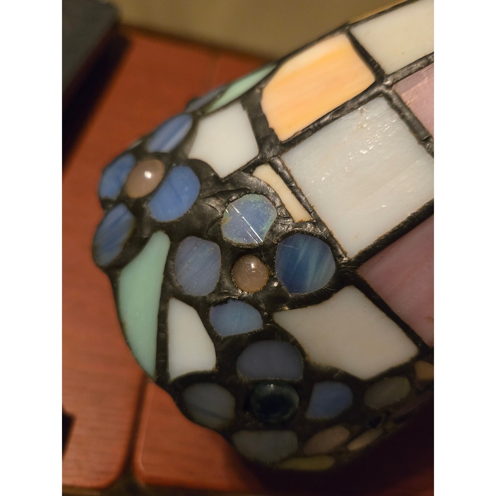 Vintage Stained Glass Lamp Shade Floral Pastel Mosaic Leaded Glass Small Shade - Picture 11 of 12